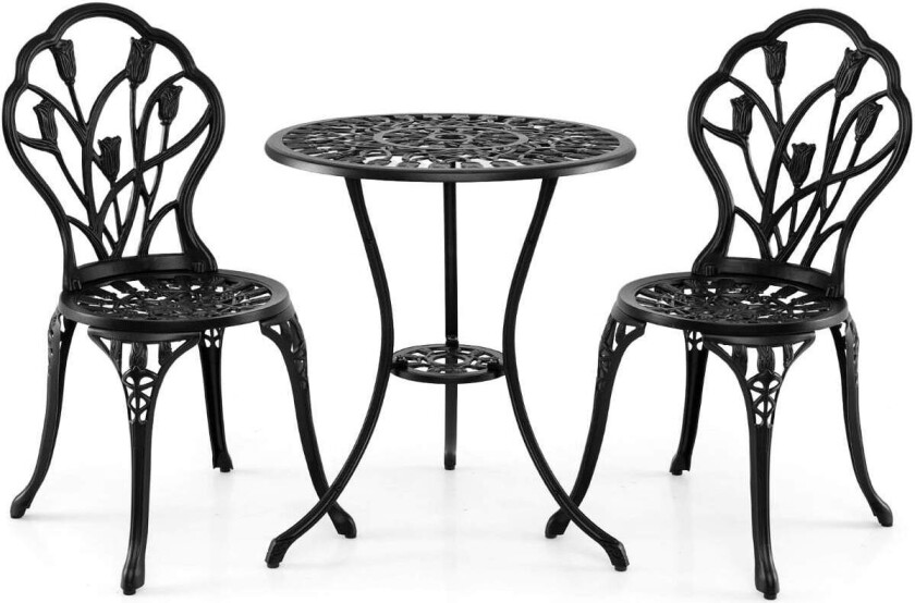 Utendørs bistrosett – støpt aluminium, tulipandesign, 3 deler