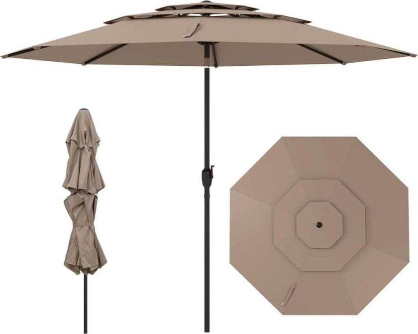 3-lags parasoll, 300 cm vindtett, enkel å vippe