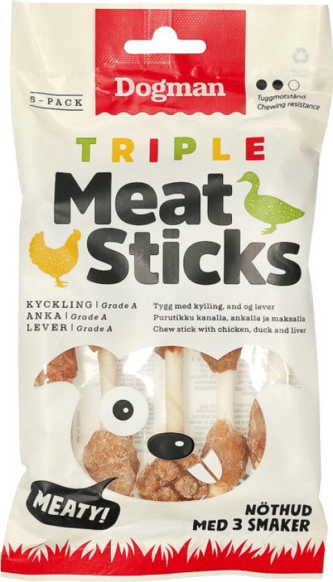 Hundesnacks Tyggepinner Triplemeat 100g