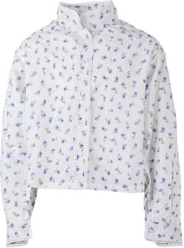 Elly bluse til bunad/festdrakt jente, Blå blomst