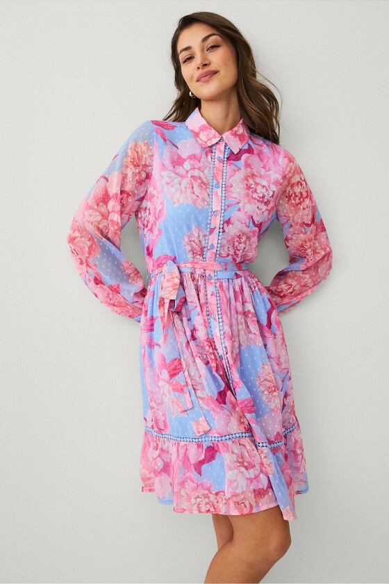 Kjole med knytbar tråd ved midjen - Blå