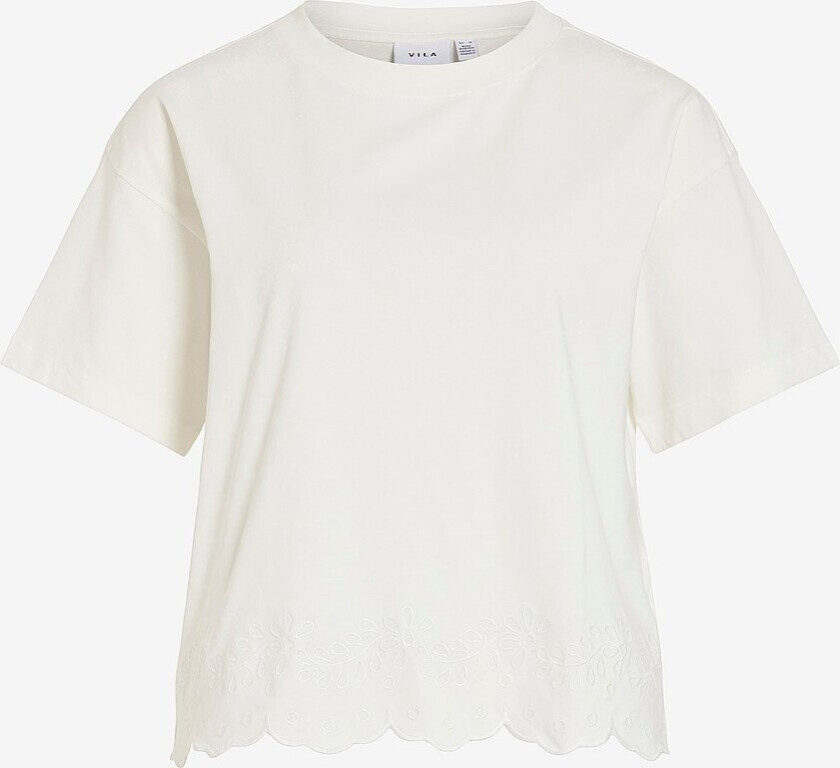Topp viNorani Emb O-neck S/S T-shirt - Hvit