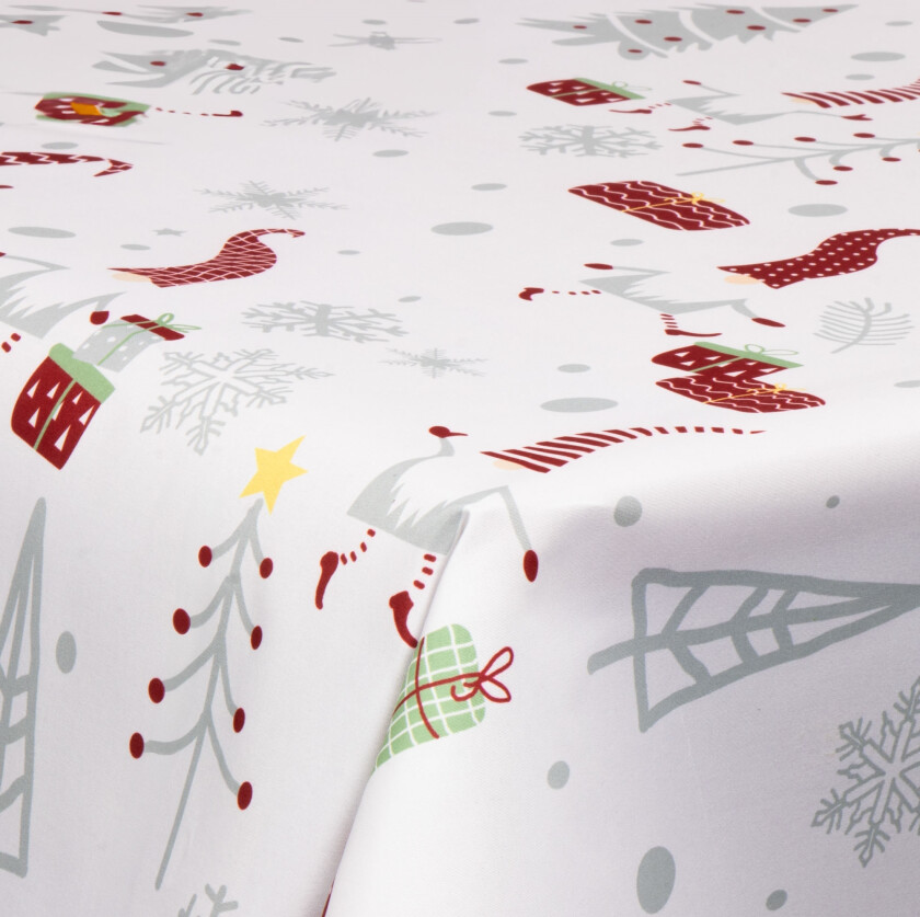 Tekstil voksduk med akrylbelegg - Med julemotiv - Christmas gnome - 140 cm bred - På metermål