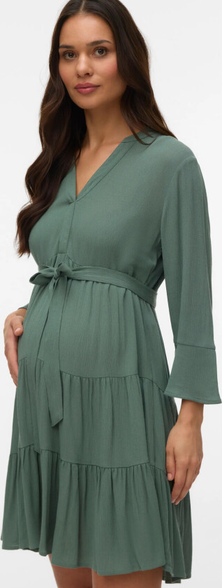 Vmmmenny Ls V-Neck Short Dress Wvn Ga - Khaki green - XS