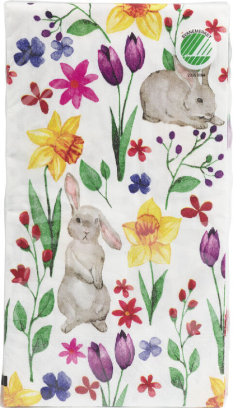 Serviett Påske Trelags rektangulær serviett med design, 33x40cm, 15 stk. Svanemerket. Produktet er laget av FSC®-sertifisert materiale og andre kontrollerte kilder.