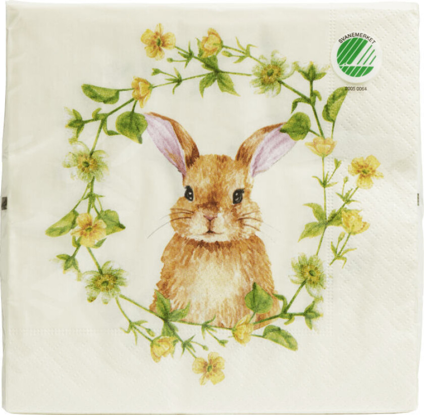 Serviett Påske Trelags lunsjserviett med design, 33x33cm, 20 stk. Svanemerket. Produktet er laget av FSC®-sertifisert materiale og andre kontrollerte kilder.