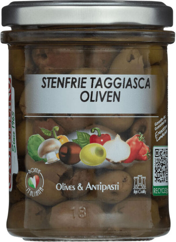 Oliven Taggiasca Italiensk Taggiasca oliven uten sten i solsikke olje.