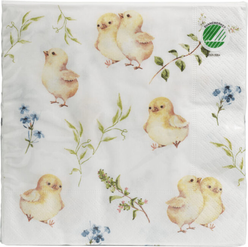 Serviett Påske Trelags lunsjserviett med design, 33x33cm, 20 stk. Svanemerket. Produktet er laget av FSC®-sertifisert materiale og andre kontrollerte kilder.