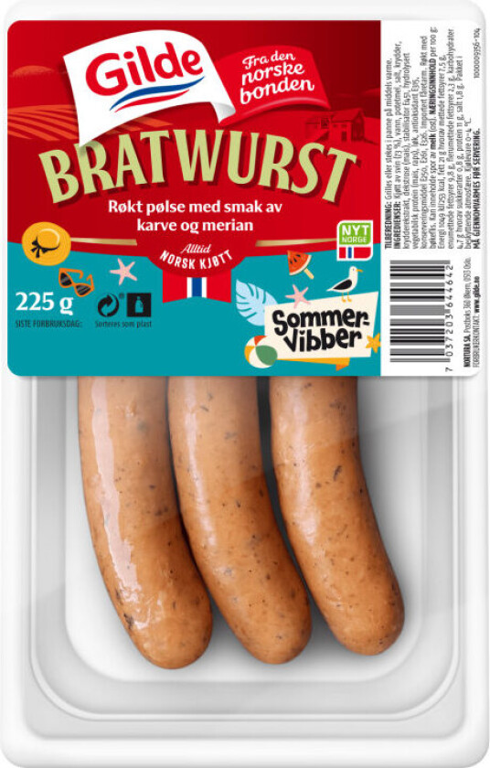 Spesialpølse Saftig pølse med smak av karve og merian.