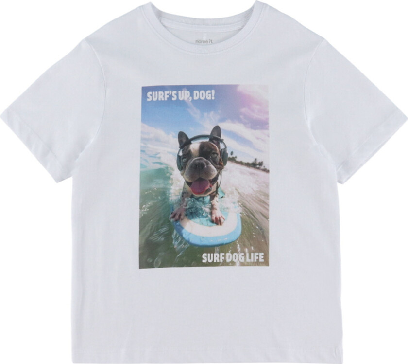 T-skjorte - NkmVoto - Bright White/Surf Dog - - 11-12 år (146-152) - T-skjorte