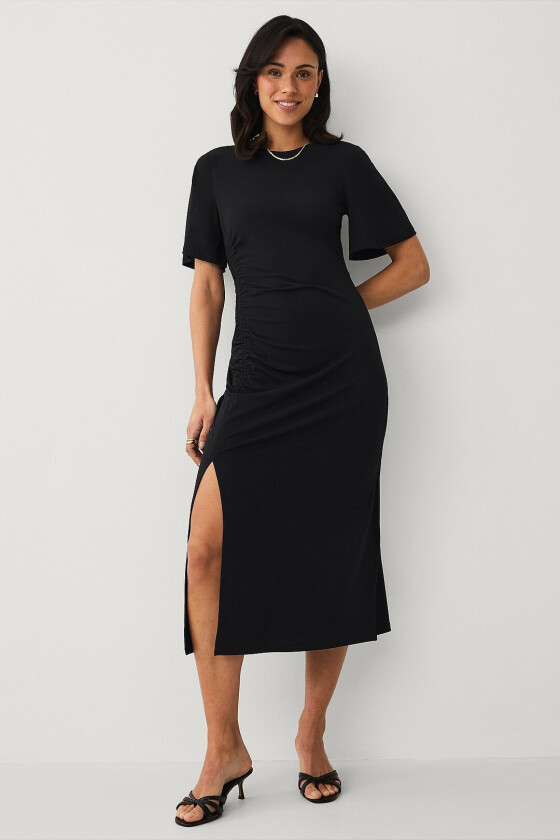 Trikotkjole med drapering - Svart