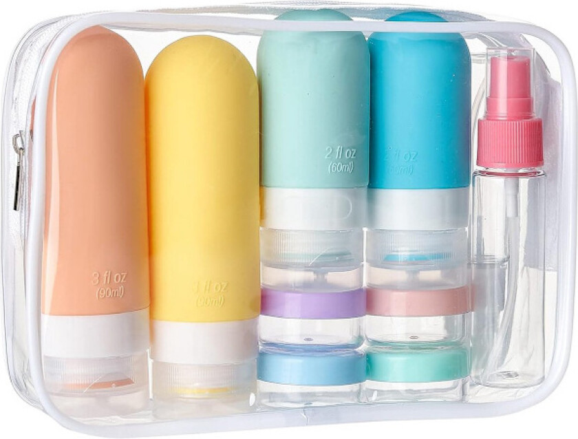 Reiseflasker med etui, reisesett, reiseflasker håndbagasje 90 ml, 16-delt sett, silikon reiseflasker, reiseflasker påfyllbare, sjampo