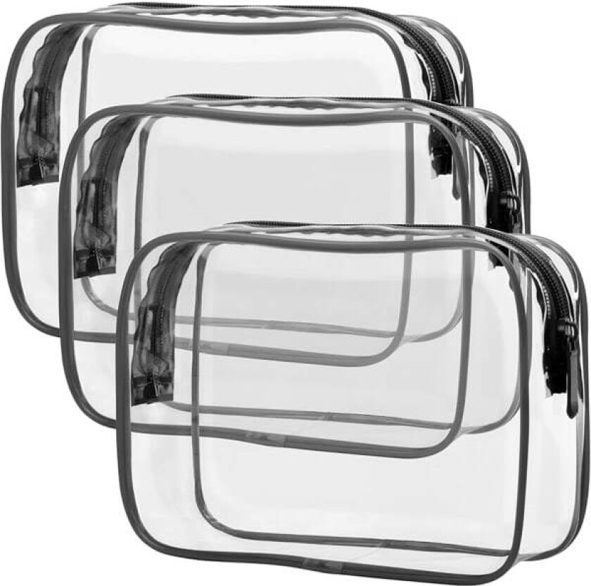 Transparent toalettmappe, 3-pakning, kosmetisk reise-sminkeveske, 18*12 cm