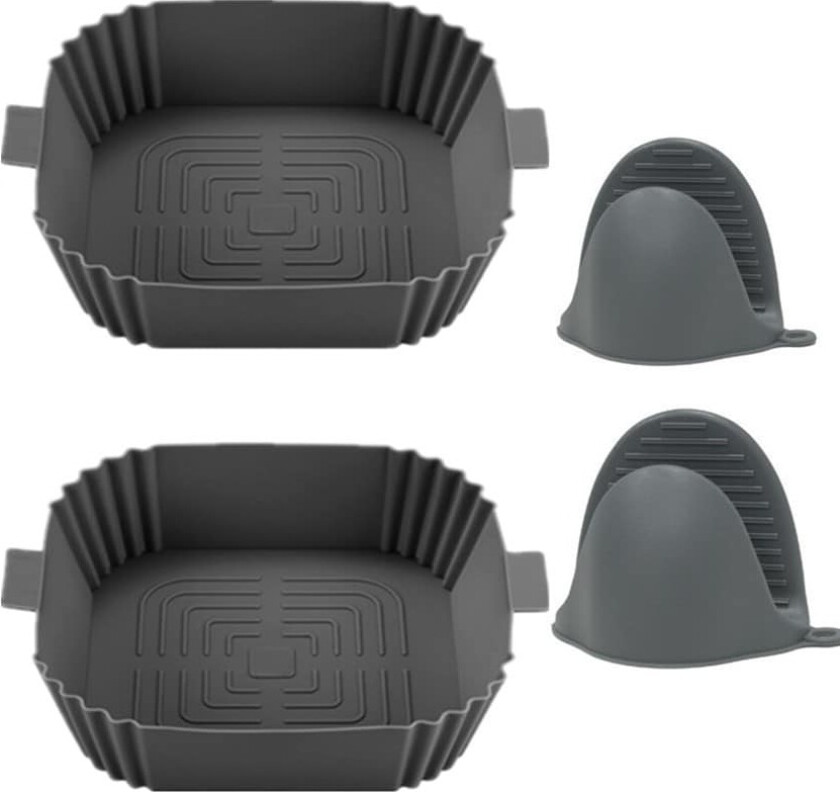 2-paks airfryer silikongryte med hansker Grå 16.5x19.5x5 cm