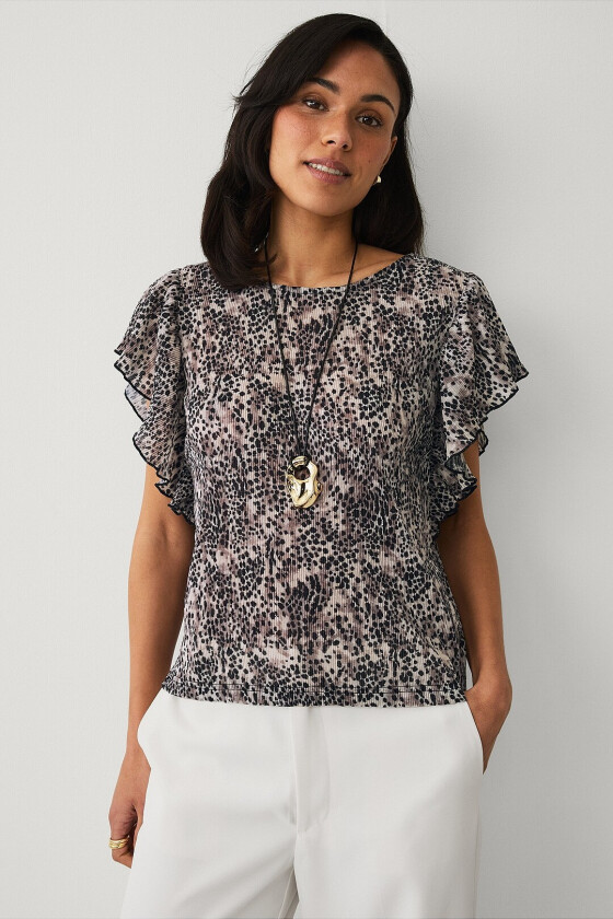 Topp med draperte volangermer - Svart