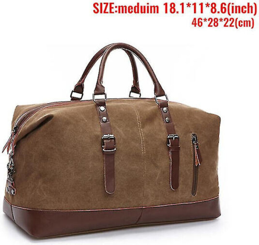 Markroyal Canvas Lær Herre Reisevesker Håndbagasje Vesker Herre Duffel Vesker Håndveske Reise Tote Stor Weekend Bag Overnatting(Coffee medium)