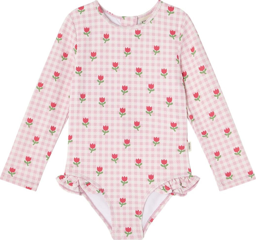 Antibes UV-badedrakt Pink Gingham Tulips Pink Gingham Tulips 134/140 cm Rosa 134/140 cm unisex