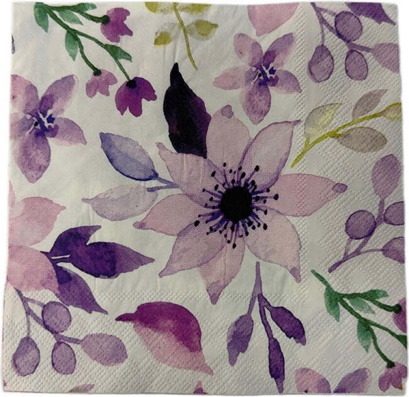 Collection Servietter 33x33cm Blomsterprint Lillatoner