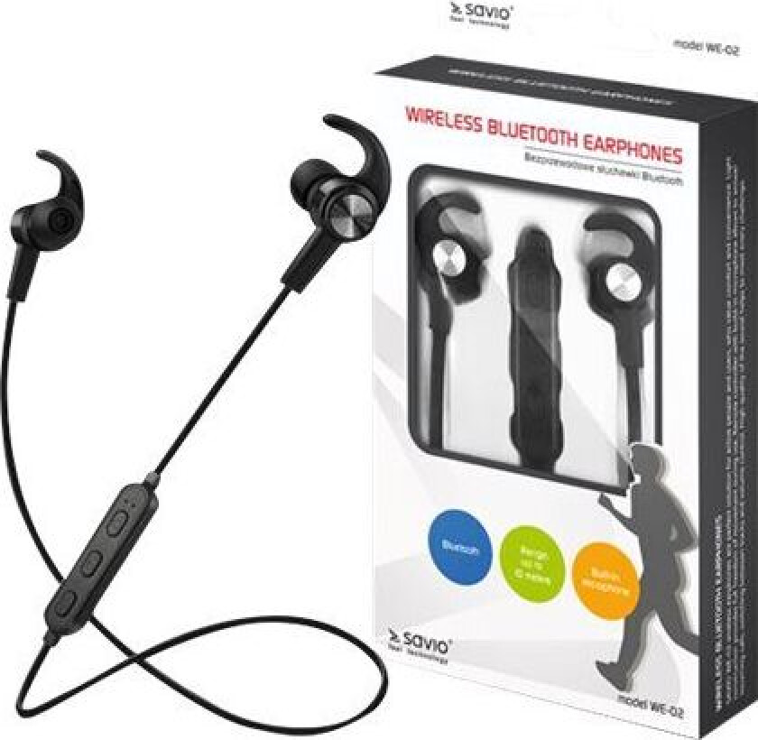 SAVIO WE-02 - Ørepropper med mikrofon - i øret - Bluetooth - trådløs - svart