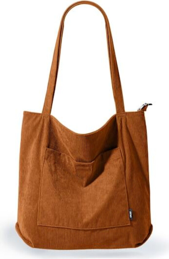 Fløyel Tote Bag med Glidelås Vanntett Cord Tote Bag for Kvinner med Lommer Rom Store Kapasitet Skulder Vesker Håndvesker