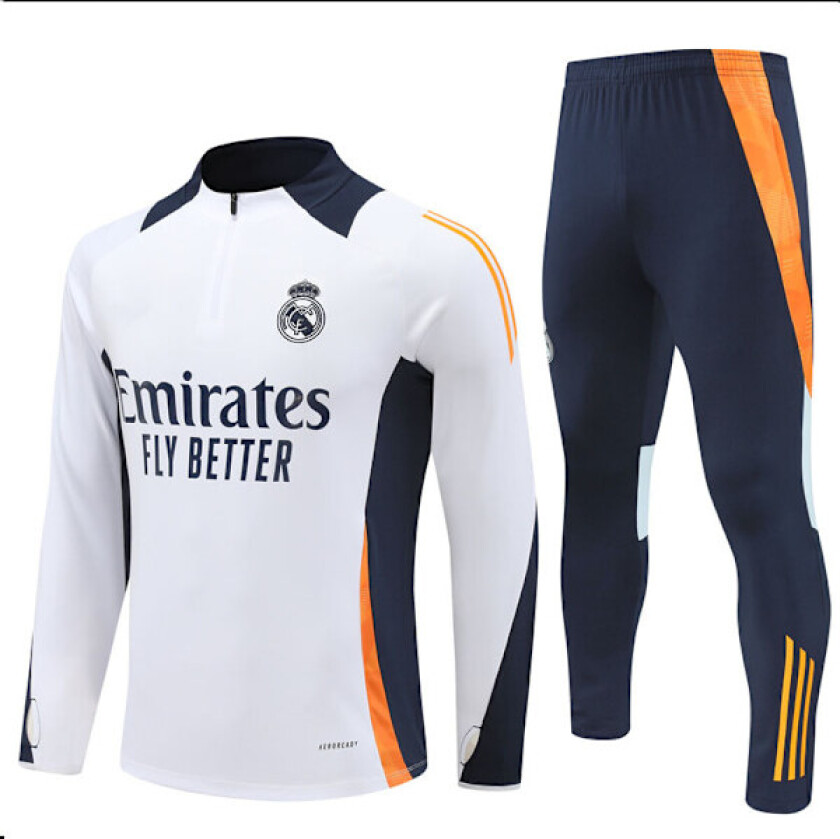 2425 Ny Real Madrid Fotball Langermet Halv Glidelås Voksen & Barn Treningsgenser Hvit hvit white