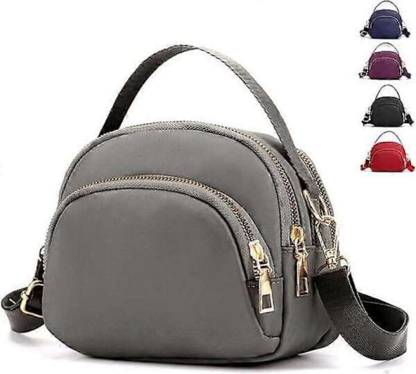Crossbody Telefonveske Dame, Nylon Lommebok Skulderveske, 3 Lag Glidelås Mobiltelefonveske med Justerbar Stropp (Grå 6)