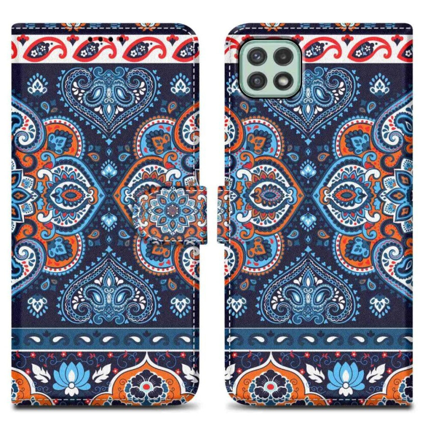 Lommebokdeksel til Galaxy A22 5G Beskyttelsesetui med magnetisk lukking, stativfunksjon og kortspor