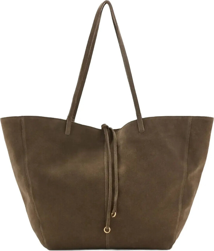 Suede Shopper Bag With Bow Closure - Khaki green - ONE SIZE