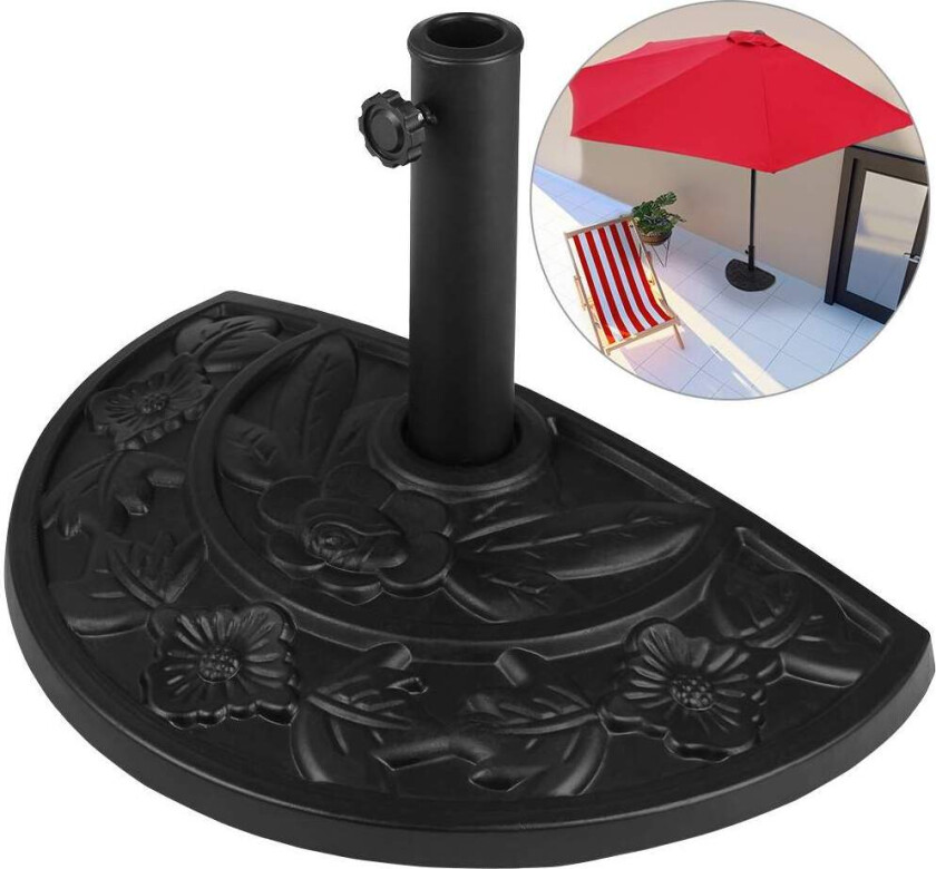 Halvrund parasollfot, svart, støpejernsutseende, 50x31 cm