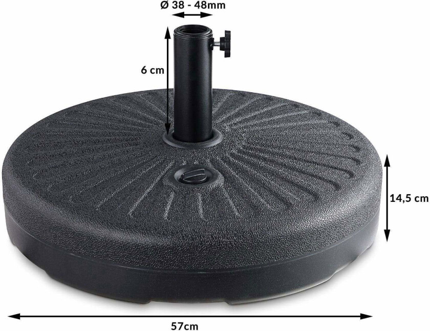 Parasollfot 57 cm, værbestandig HDPE, 28 kg fylling