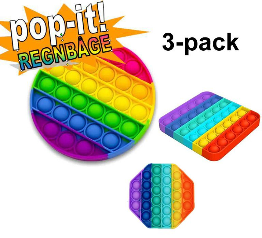 3-pak Pop It Fidget Toy Original - Rainbow - CE-godkjent