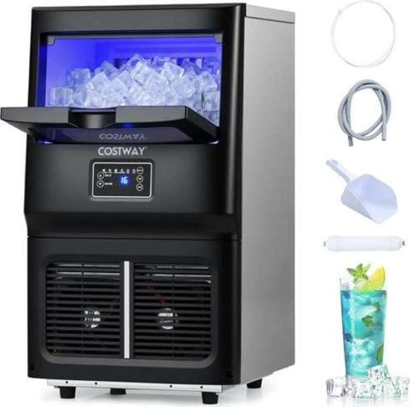 Bilde av Ismaskin 25–30 kg/døgn – frittstående isbitmaskin for hjem og bedrift – svart