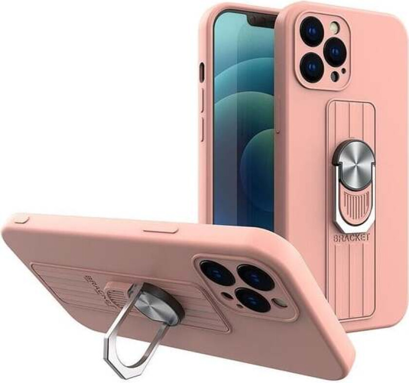 Ring Case Silicone Case with Finger Grip and Stand for Xiaomi Poco M4 Pro 5G Pink
