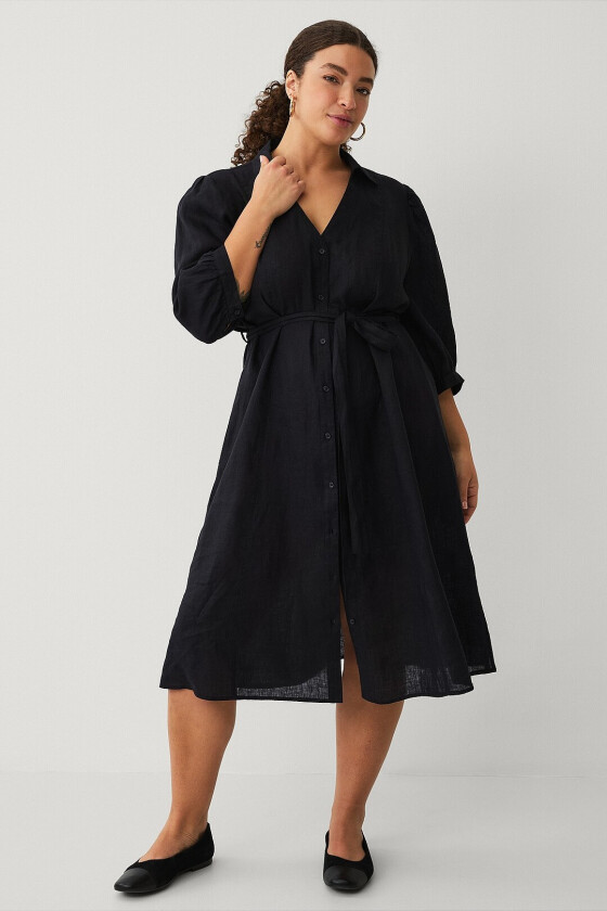 Skjortekjole i lin - Svart