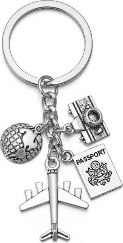 Nøkkelring Sølv Fly/Pass/Kamera/Globus/Reiseberlokk Nøkkelring