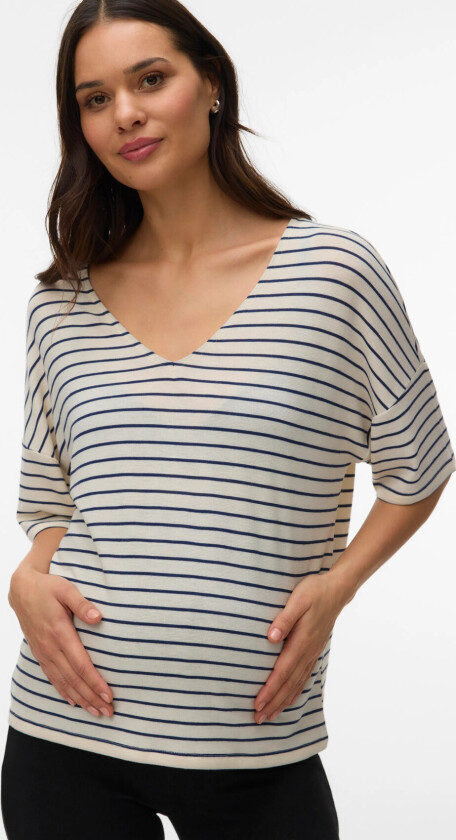 Vmmholli 2/4 V-Neck Loose Top Jrs - Cream - XS