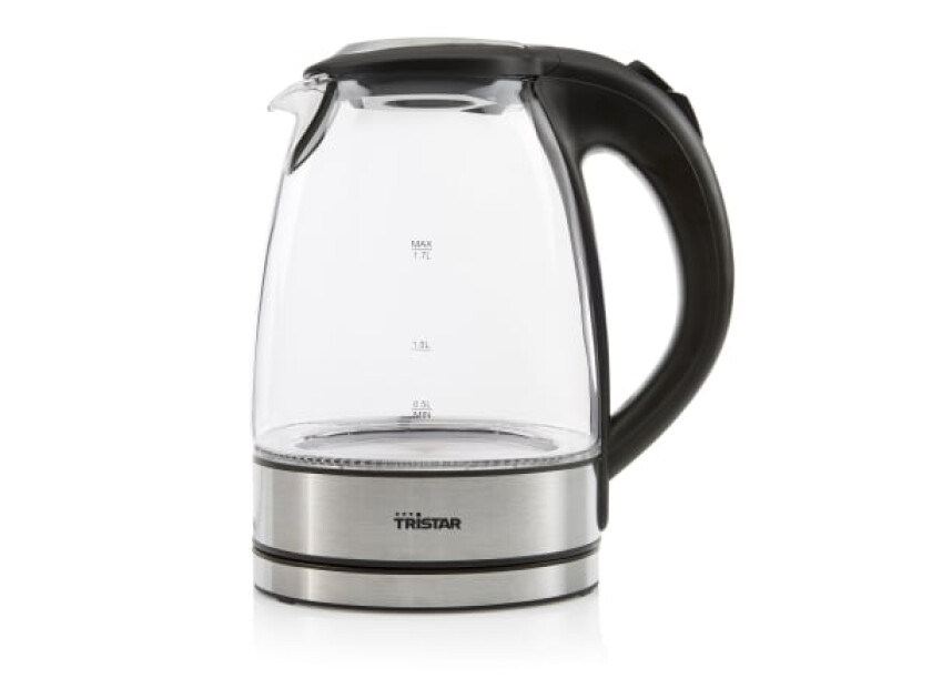 TriStar Glass Kettle with LED WK-3377 Electric 2200 W 1.7 L Glass 360° rotational base Black/Stainless Steel