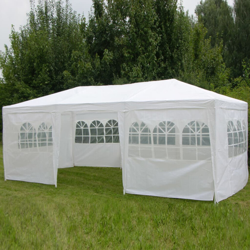 Paviljong med sidevegger 3x6 m hvit