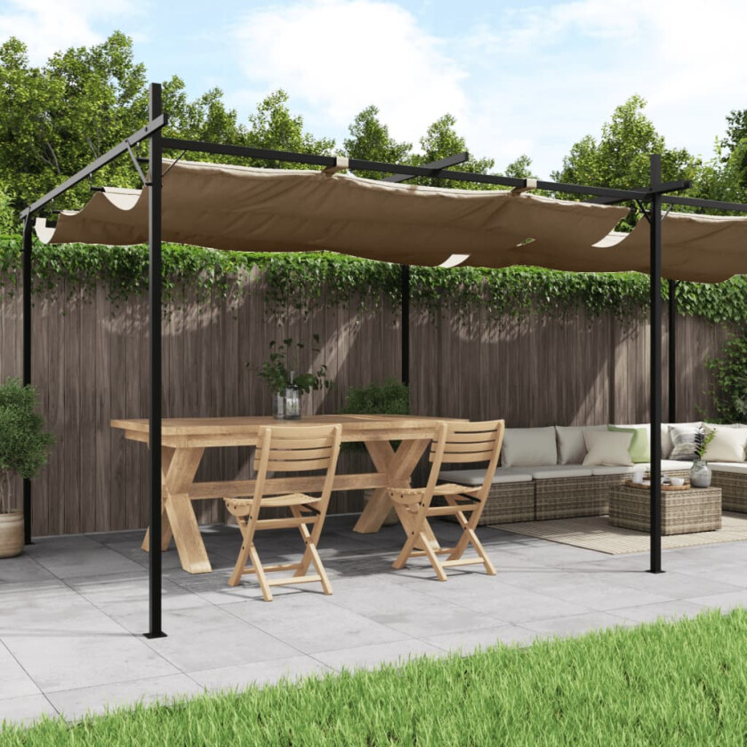 Pergola med uttrekkbar tak gråbrun 589x292x230 cm