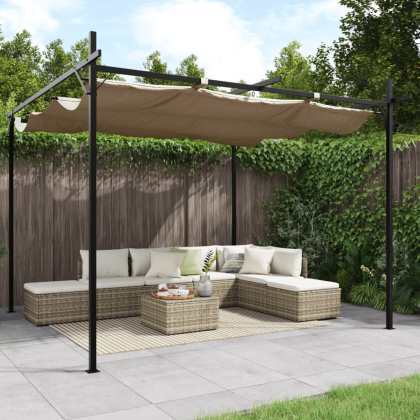 Pergola med uttrekkbar tak gråbrun 295x292x230 cm