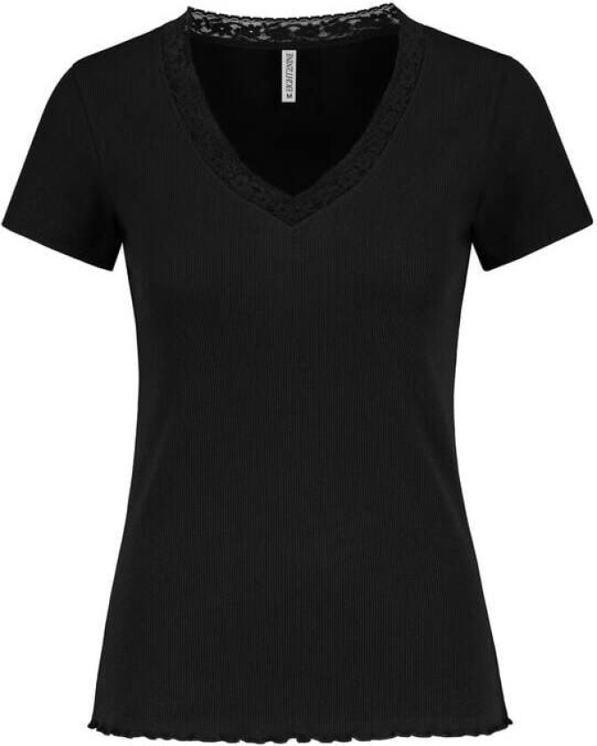 T-skjorte - T-SHIRT WITH LACE - XS til XL - Damer - svart