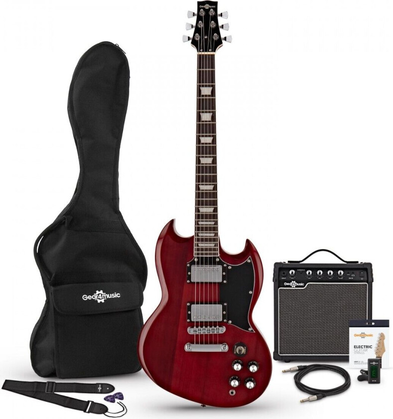 Gear4Music Brooklyn Elektrisk Gitar + 15W Forsterkerpakke Rød