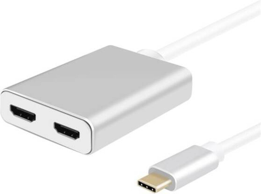 splitter USB 3.1 Type-C hann / 2x HDMI hunn, PREMIUM 4K, sølv