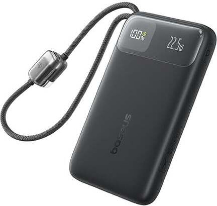 EnerFill FC11 10000mAh 22.5W Power Bank with Digital Display and Two Built-in Cables - Black Nødlader - Svart - 10000 mAh