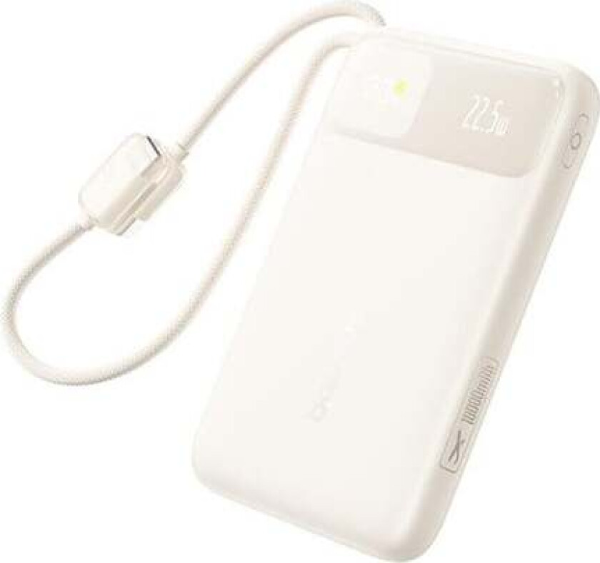 EnerFill FC11 10000mAh 22.5W Powerbank with Digital Display and Two Built-in Cables - Beige Nødlader - Beige - 10000 mAh