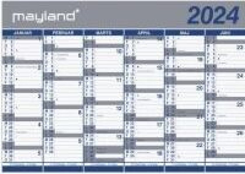 Kæmpekalender 100x70 cm med 2x6 måneder 2024 - leveres i paprør