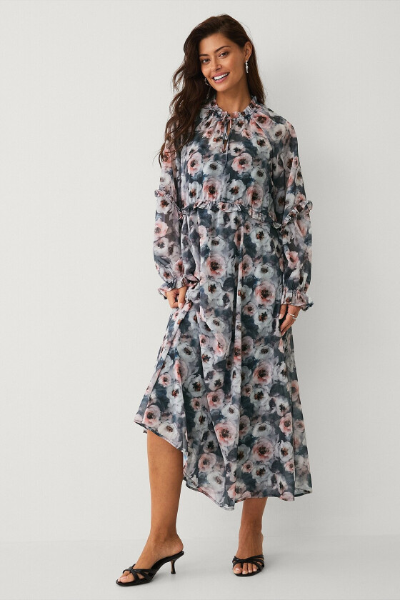 Maxikjole i chiffon - Natur