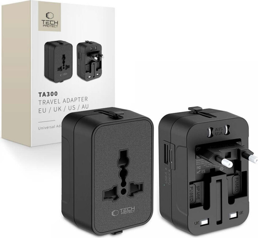 TA300 Reiseadapter - EU / UK / US / AU - Svart