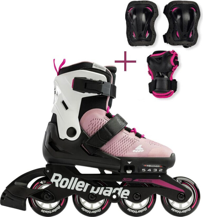 Microblade Justérbar Rulleskøyter Inkl. Beskyttelsessett - Pink/HVit