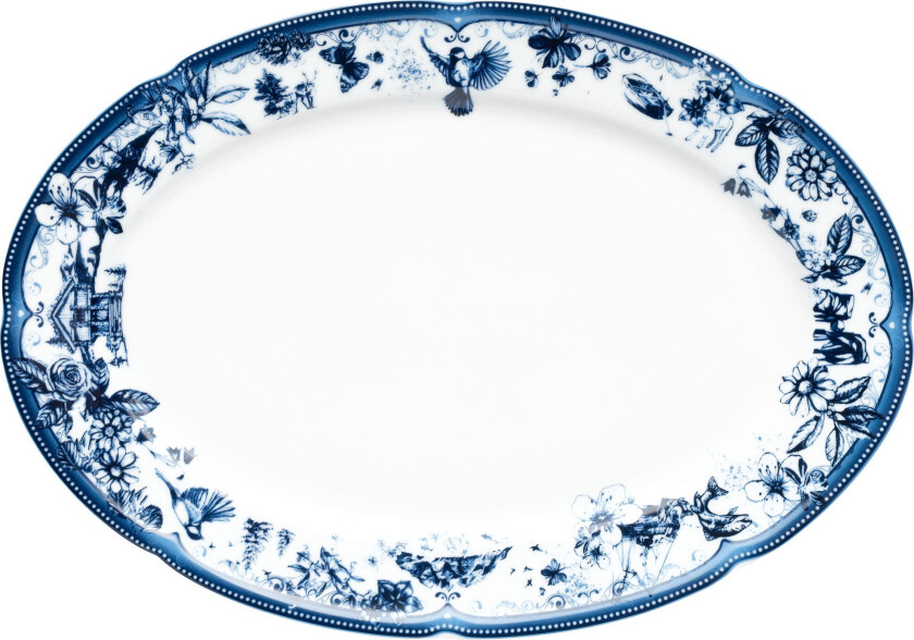 Fjord ovalt fat 36 cm, blå/hvit